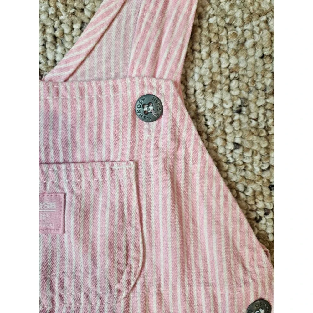 OshKosh Bgosh Pink White Hickory Stripe Bib Overalls Vintage Style Dungarees 18M